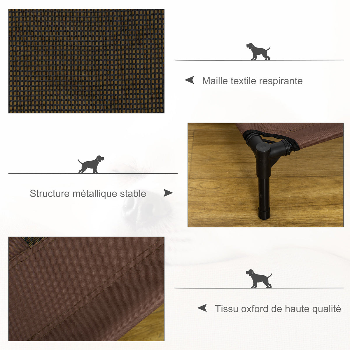 Lit sur pieds lit pour chien chat lit de camp lit surélevé animaux grand confort tissu Oxford textilène micro-perforé métal 92L x 76l x 18H cm café-5