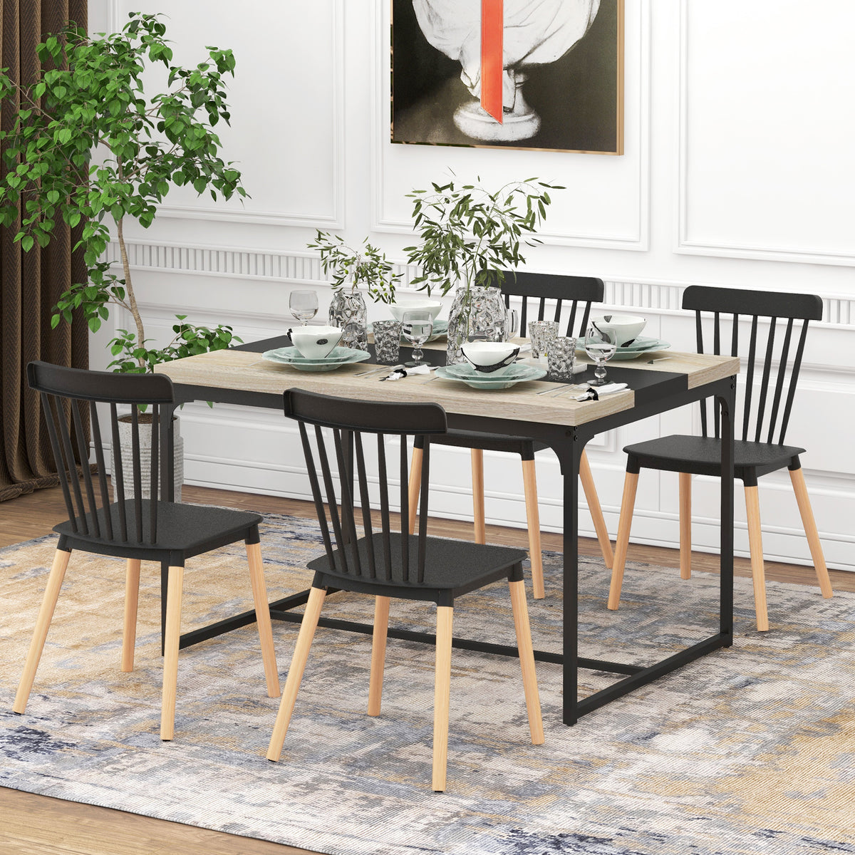 Lot de 4 chaises style scandinave dossier haut assise en polypropylène pieds en hêtre 48 x 52,5 x 83 cm noir-6