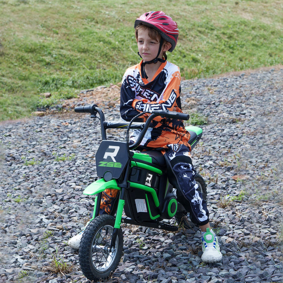 Moto cross électrique enfant moto électrique enfants moteur 350 W batterie 12V 8-16 km/h pneus gonflables 12'' vert-1
