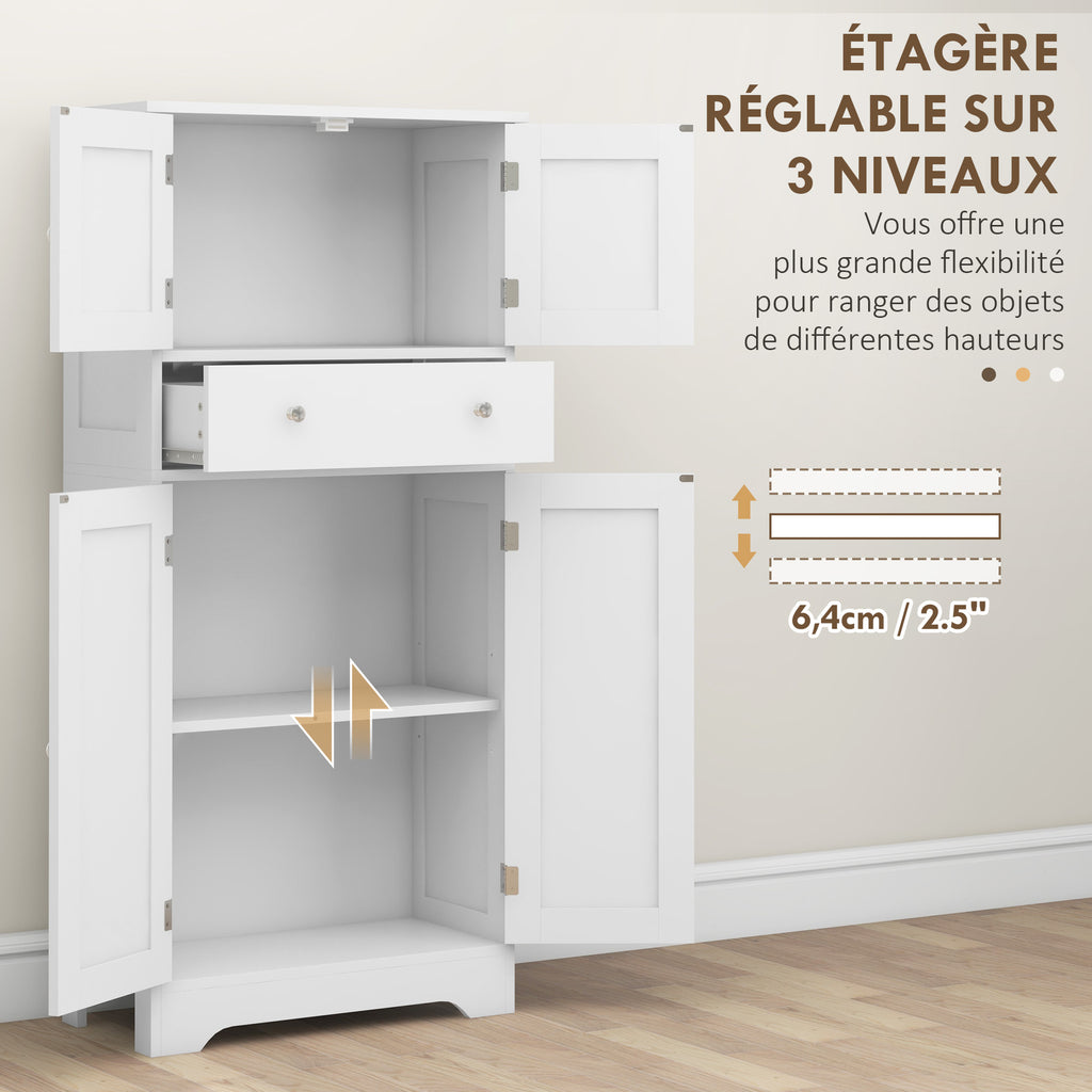 Armoire de cuisine buffet cuisine avec placards, étagères réglables, tiroir, 60 x 30 x 128 cm, blanc-5