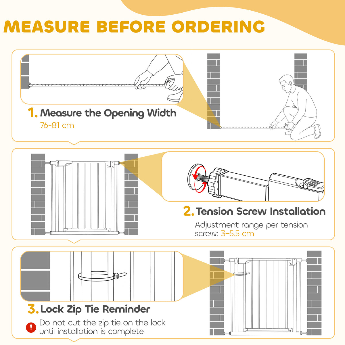 Barrière de sécurité pour chiens et bébés 76 à 81 cm avec extension fixation par pression sans perçage blanc-8