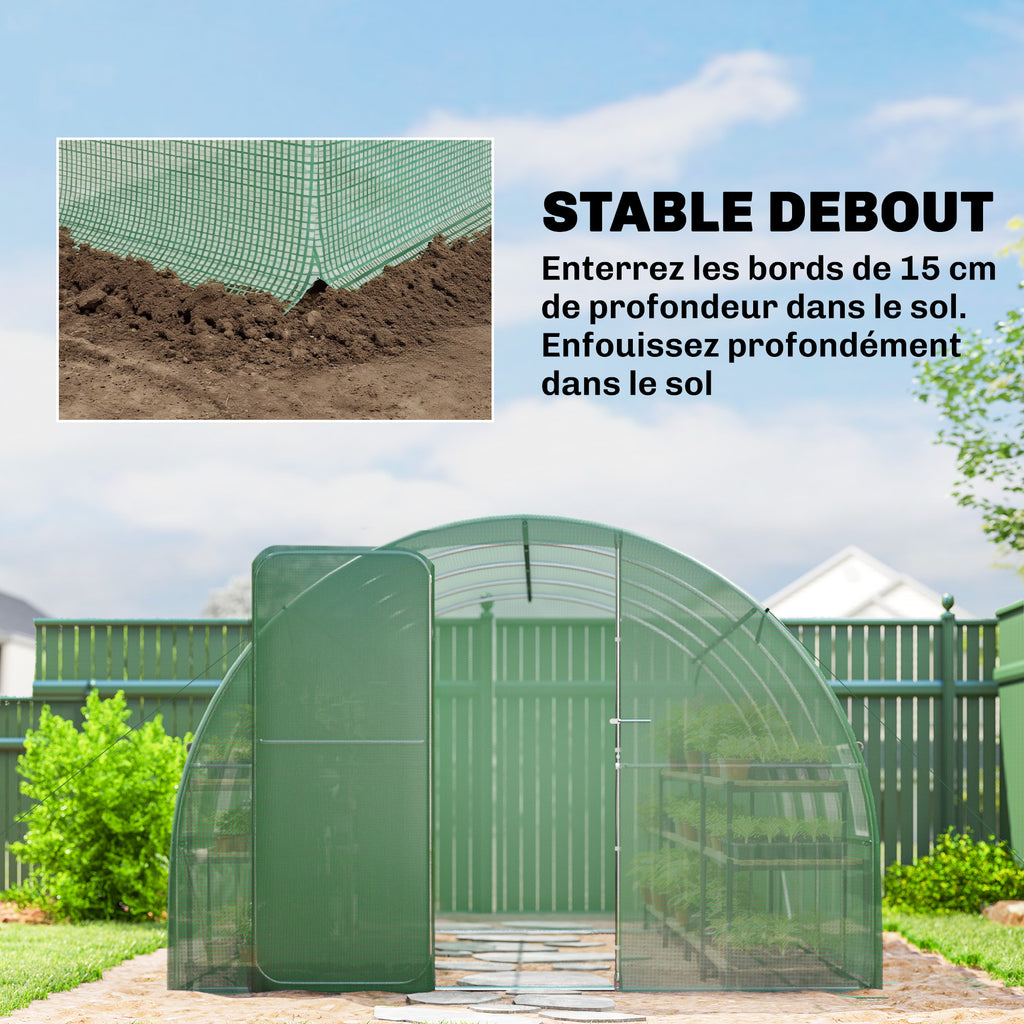 Serre tunnel de jardin 12m², serre de jardin tunnel 295x400x200cm porte et 8 fenêtres, bâche PE 140 g/m² vert-7