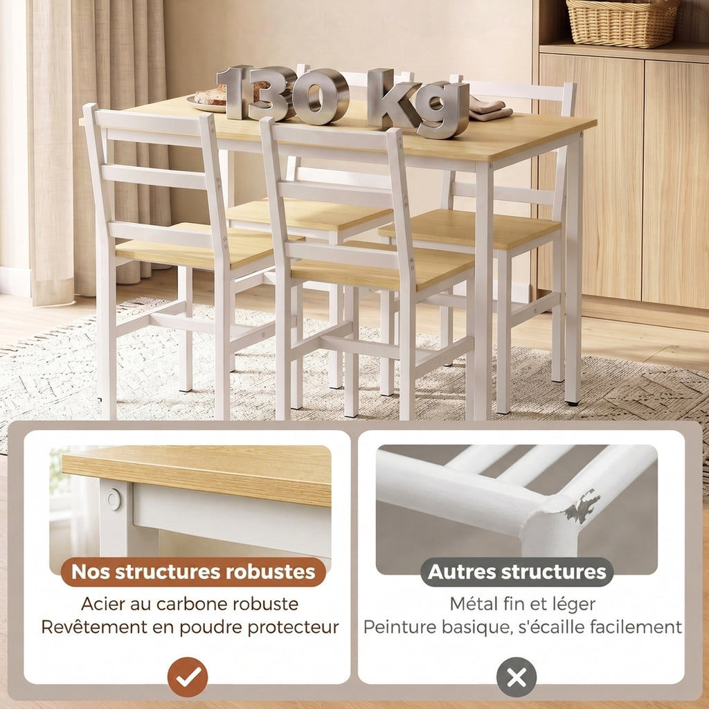 Ensemble Table Salle à Manger avec 4 Chaises, Table Rectangulaire 108 cm, Chaises à Dossier à Lattes, Chêne et Blanc-4