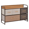 Commode Meuble de Rangement 5 tiroirs en Tissu 87,5 x 29 x 58 cm Marron et Beige-0