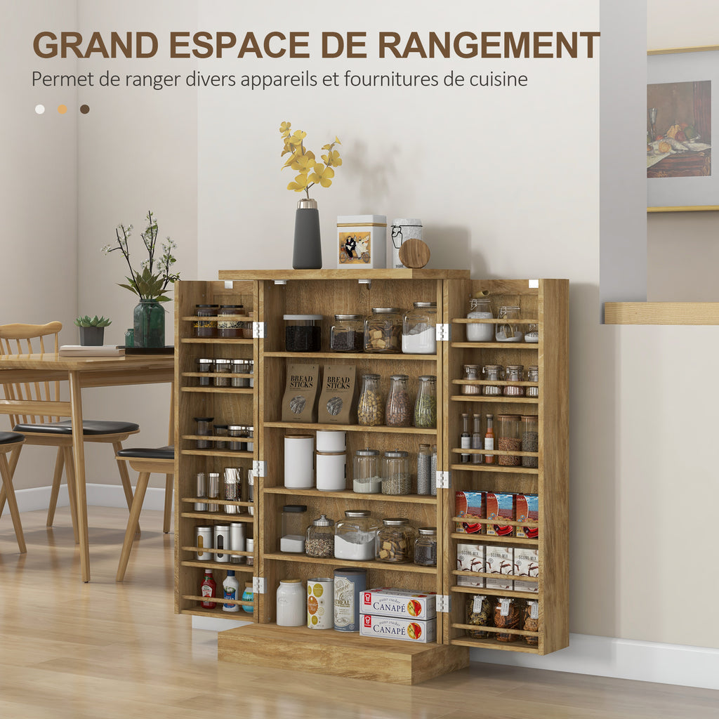 Buffet cuisine meuble cuisine rangement avec 12 étagères à portes étagères réglables 60 x 30 x 104 cm effet bois naturel-3