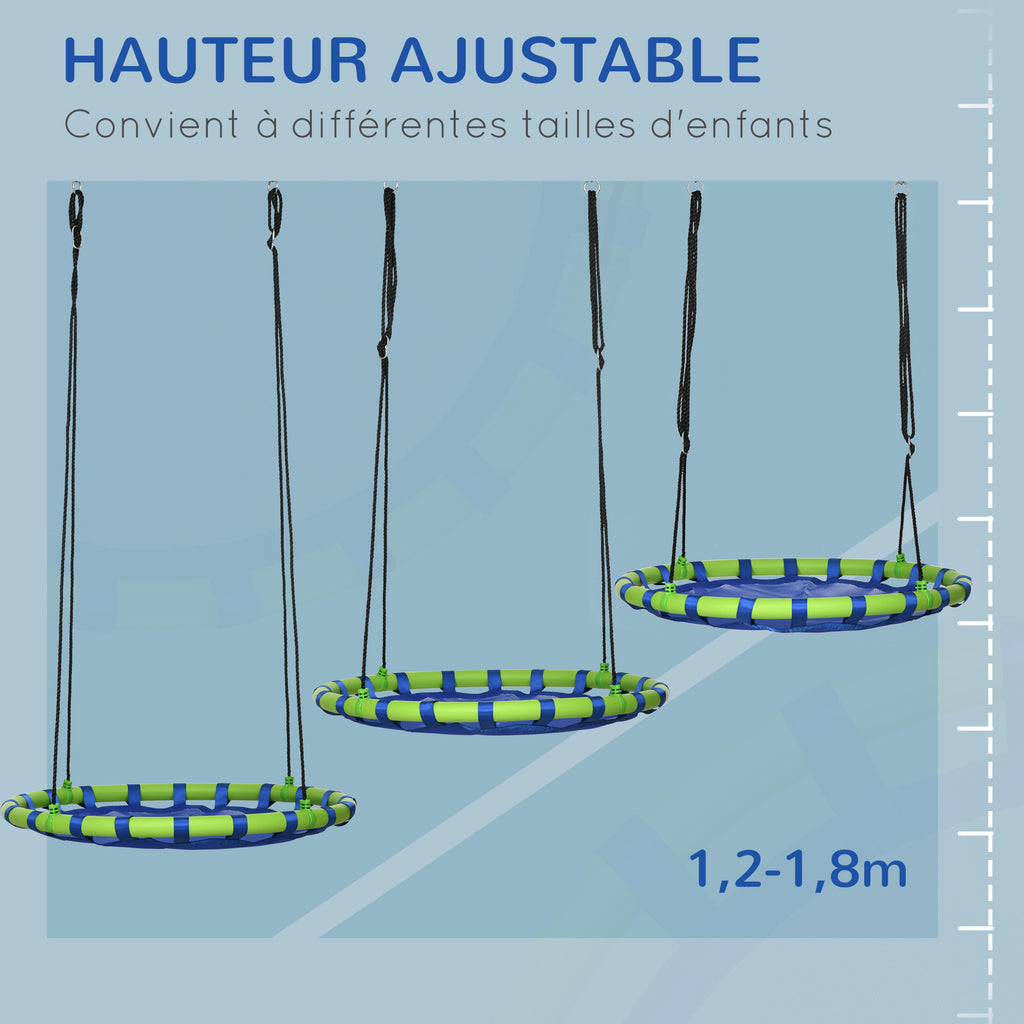 Balançoire nid d'oiseau ronde hauteur réglable à suspendre enfant adulte jardin capacité de charge 150 kg Ø 100 cm bleu-3