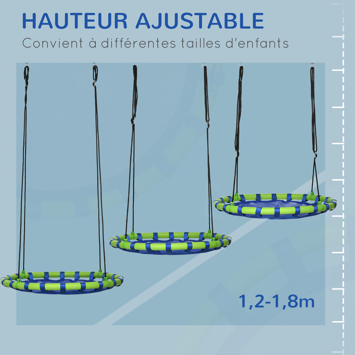 Balançoire nid d'oiseau ronde hauteur réglable à suspendre enfant adulte jardin capacité de charge 150 kg Ø 100 cm bleu-3