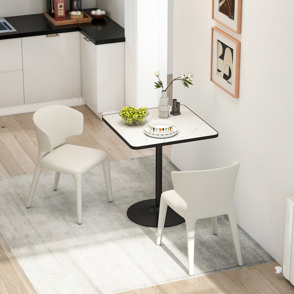 Table à manger pour 4 personnes table de cuisine style moderne avec plateau effet marbre et base ronde, 70 x 70 cm, blanc-6