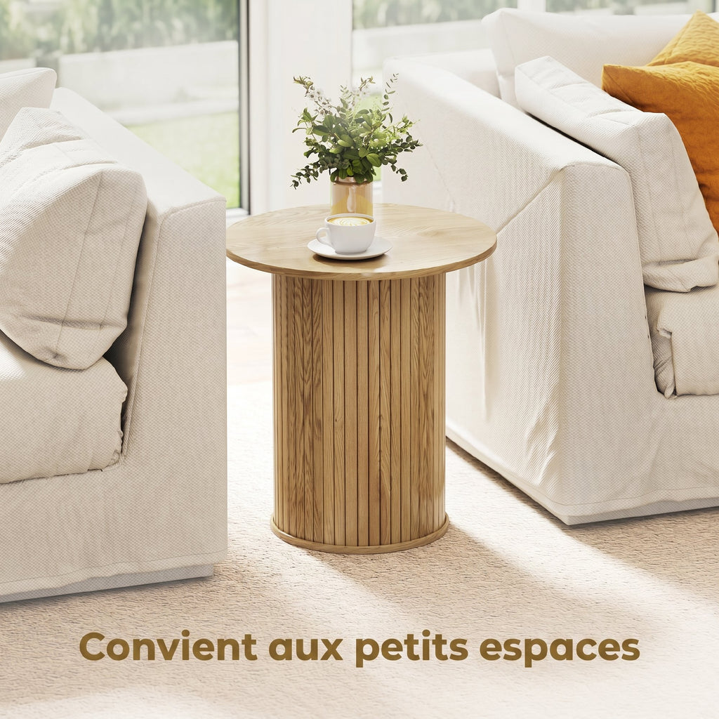 Table d'appoint ronde Ø 48 cm, table basse avec pieds cannelés pour salon, chambre ou petit espace, chêne-5