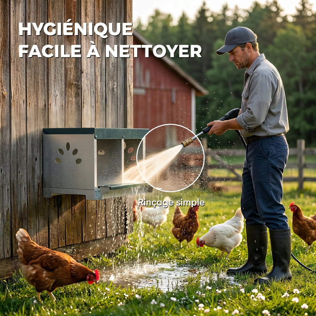 Pondoir à Poules 2 Emplacements, Imperméable, Trous d'Aération, Facile à Nettoyer, 54,5x42,5x35,5cm, Acier, Argent-5