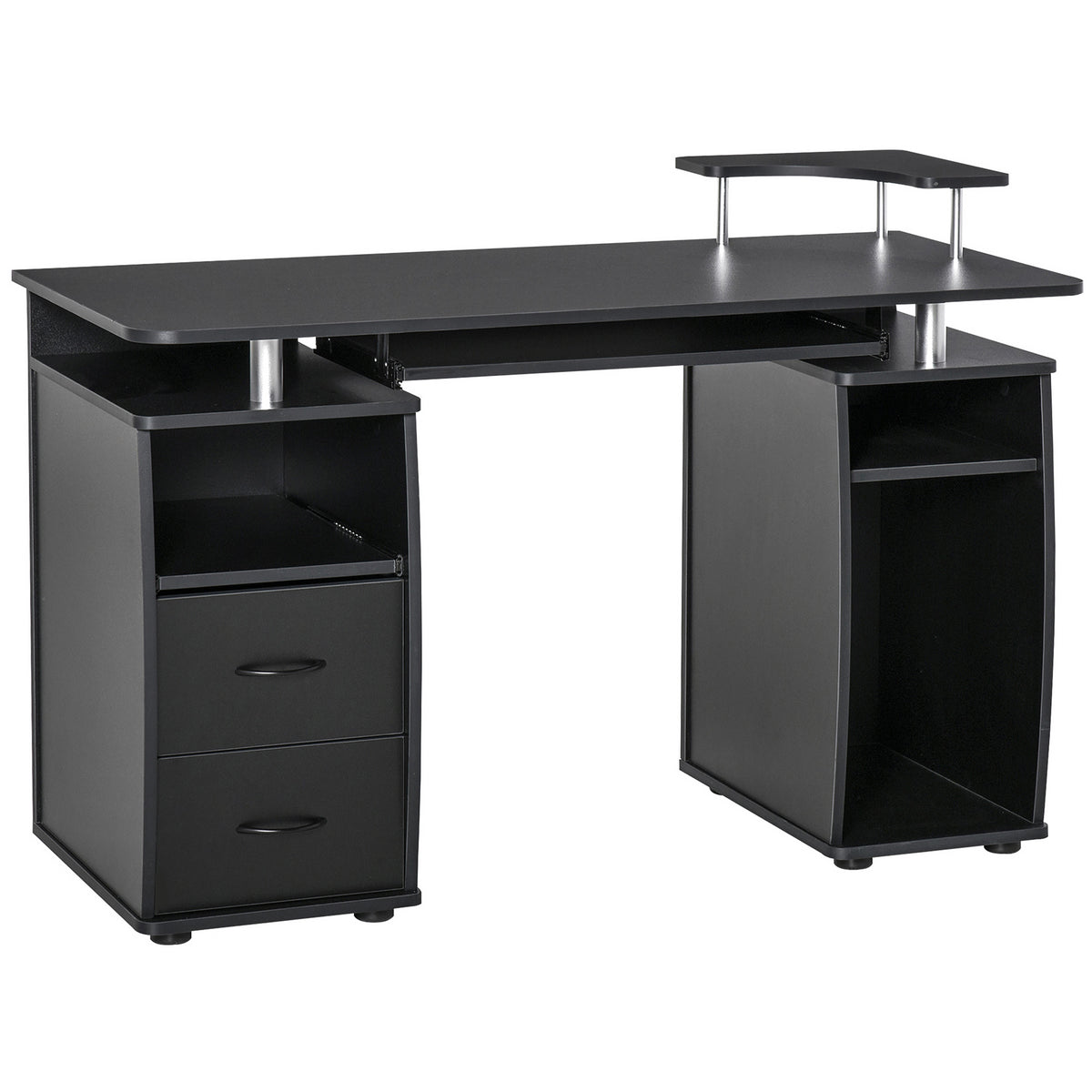 Bureau informatique étagères et tiroir, 120 x 50 x 85 cm, bureau d'ordinateur avec rangement support imprimant et clavier, table d'étude pour chambre, bureau, noir-0