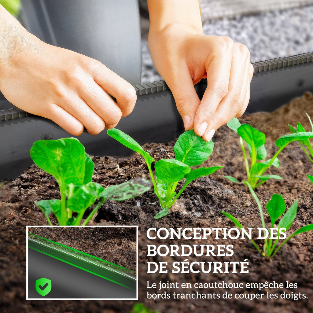 Jardinière surélevée carré potager de jardin en acier modulable pour légumes, plantes, fleurs, dim. 240 x 62 x 30cm-5