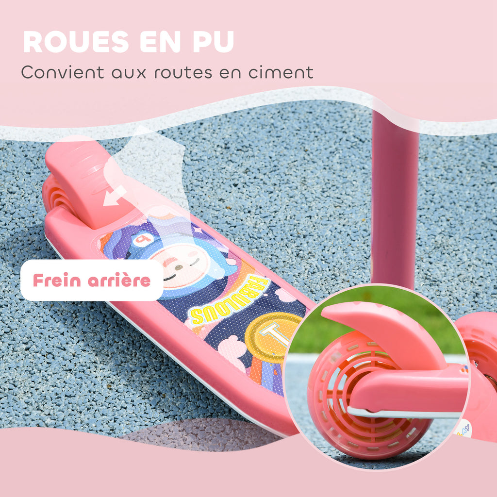 Trottinette enfant 3 Roues Lumineuses LED Hauteur Guidon réglable frein à Friction arrière de 2 à 6 ans Rose-4