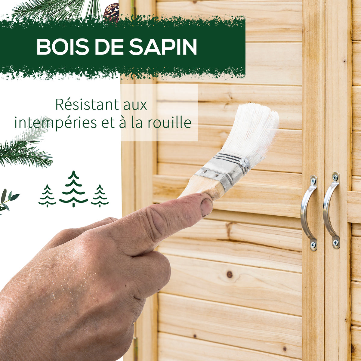Armoire de jardin remise pour outils sur pied placard avec double porte et étagère interne en bois massif sapin pré-huilé dim. 83L x 40l x 92H cm naturel-4