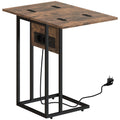 Table d'appoint bout de canapé avec station de charge, plateau pliable, 39 x 29 x 57 cm, brun rustique et noir-0