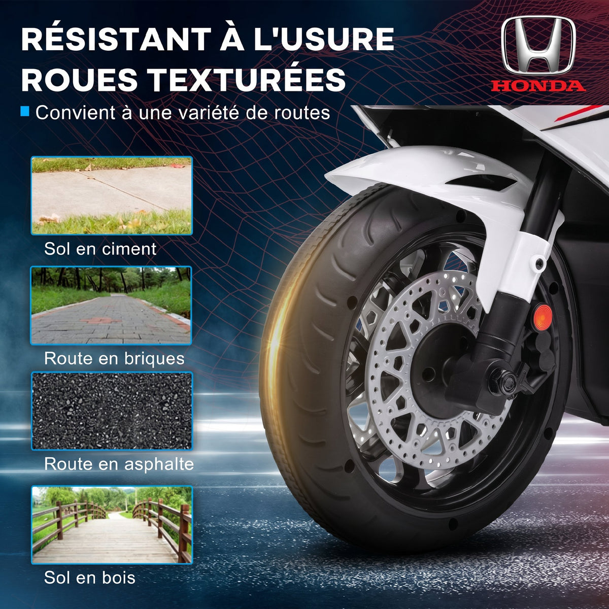 Moto Électrique Enfants sous Licence HONDA 6 V, 3 Km/h, Musique & Lumière, 2 Roues d'Entraînement, Blanc-3
