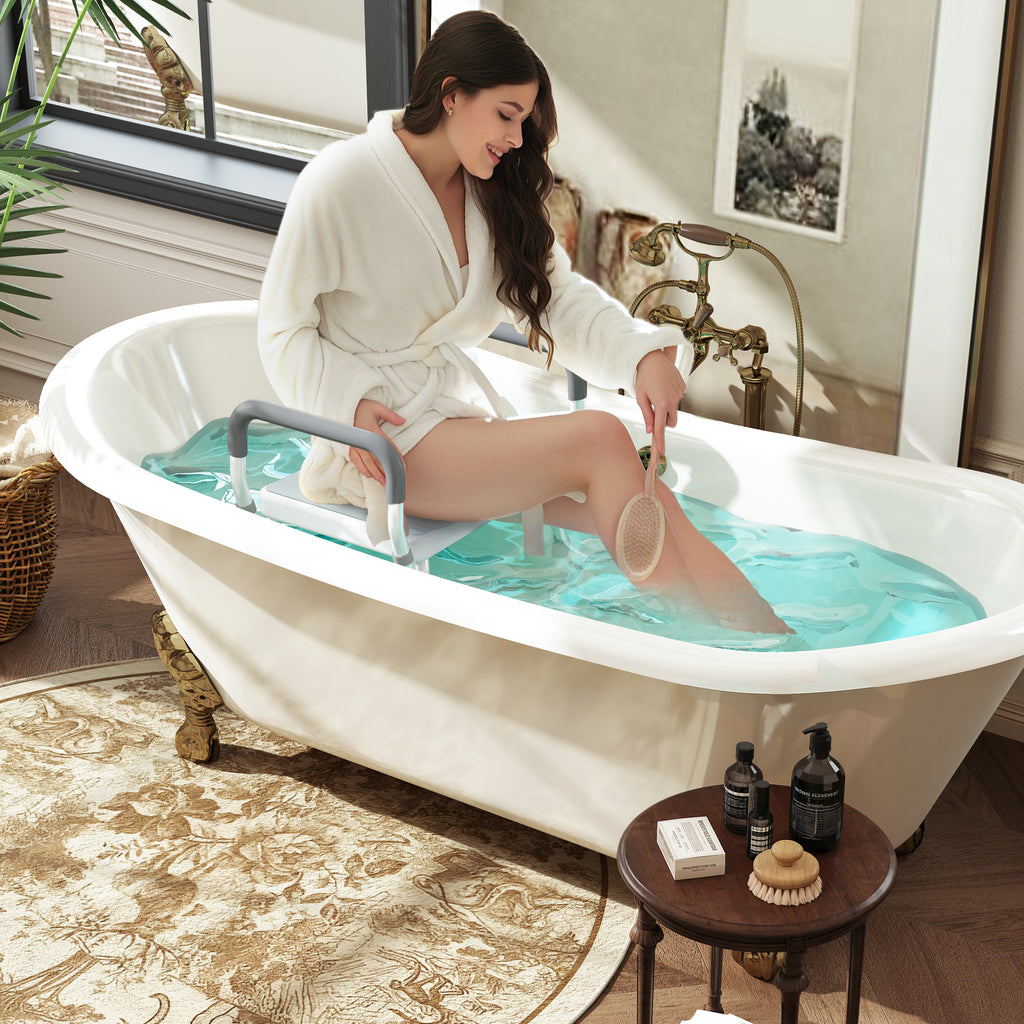 Tabouret de douche pour personnes âgées et handicapées avec accoudoirs, hauteur réglable, patins antidérapants, bleu-8