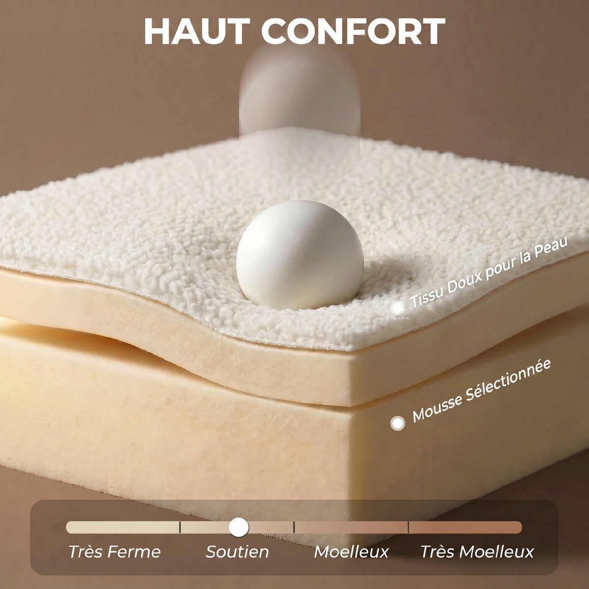 Fauteuil Salon Sans Accoudoirs, Fauteuil d'Appoint Rembourré en Tissu Bouclette, Coussin Épais, Assise Large, Blanc-4