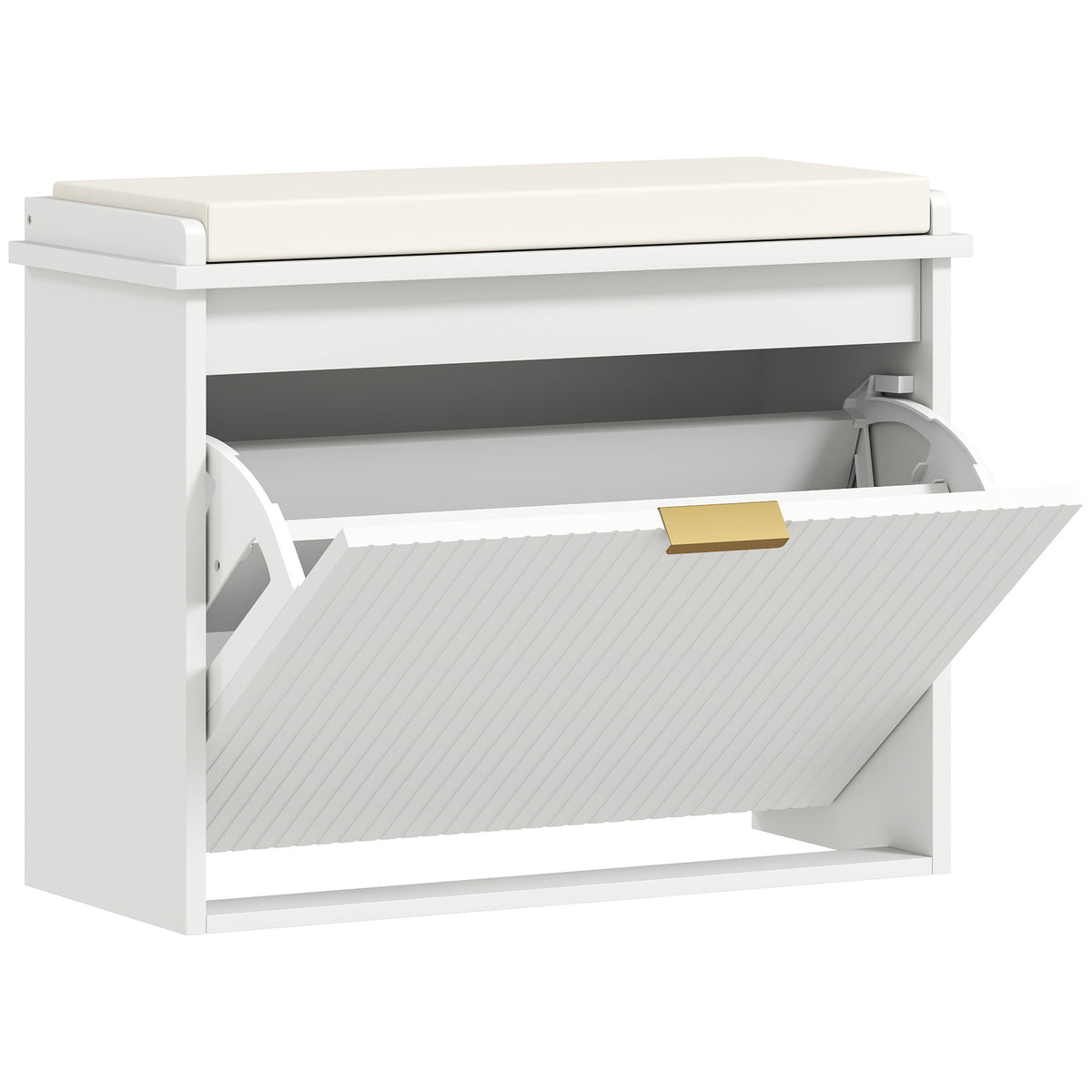 Banc à chaussures avec coussin d'assise rembourré et tiroir rabattable pour couloir, chambre, 62 x 26 x 47,5 cm, blanc-0