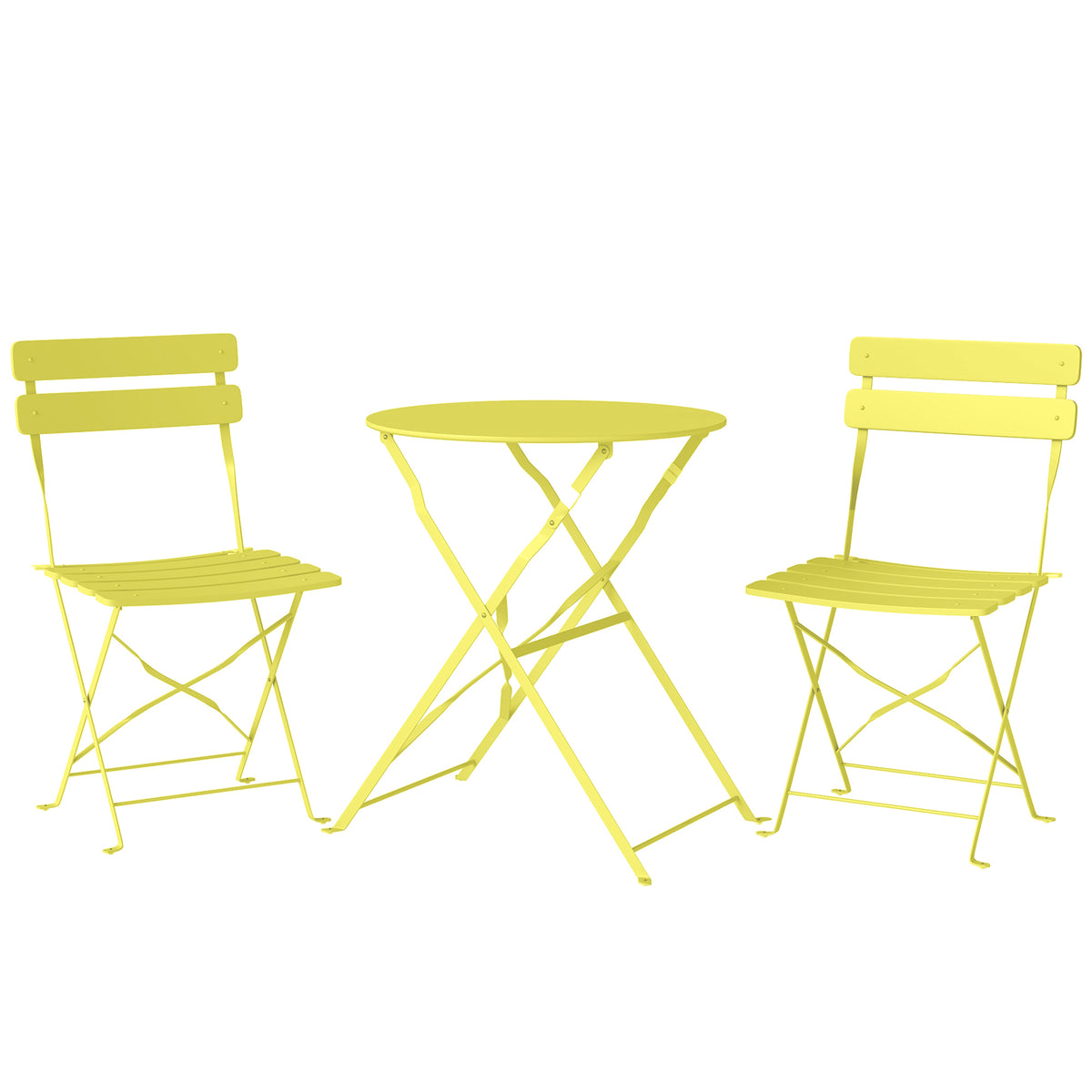 Ensemble Bistrot de Jardin 3 Pièces Table et 2 Chaises Pliantes à Lattes Double Protection Antirouille Jaune-0