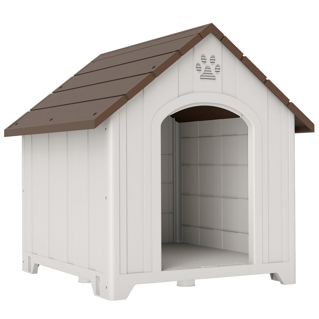 Niche pour chien extérieur, maison chien en polypropylène imperméable ventilé plancher surélevé 88x79x89cm gris clair-0