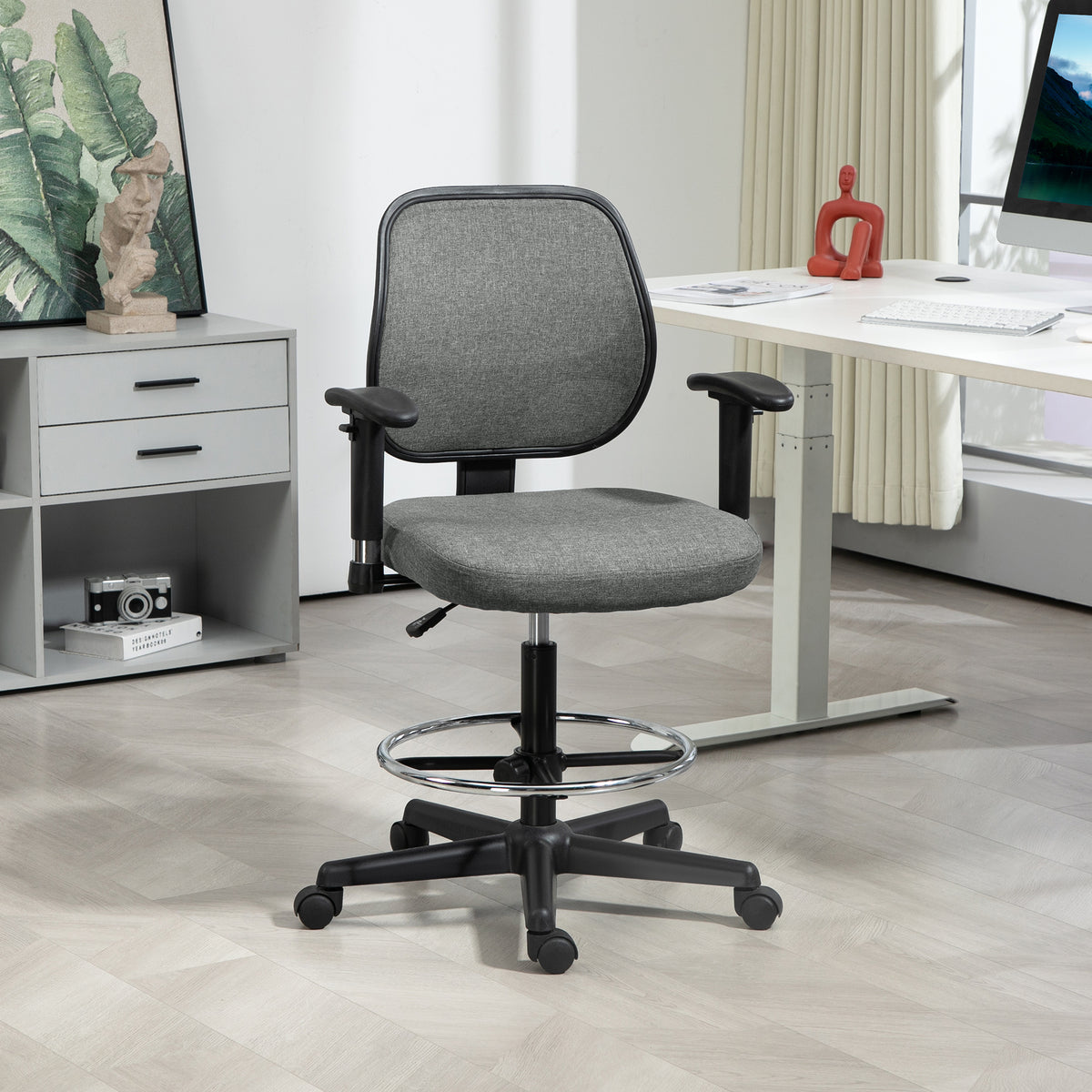Fauteuil de bureau assise haute réglable, accoudoirs, dim. 60l x 57P x 97-119H cm sur roulettes, gris-1