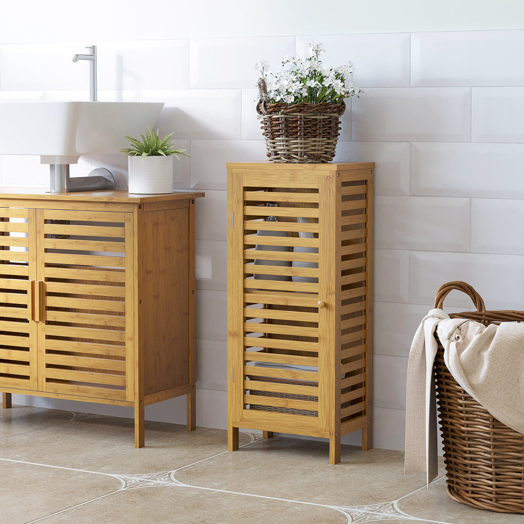Armoire de salle de bain en bambou 1 étagère réglable design naturel 30 x 19,9 x 70 cm naturel-6