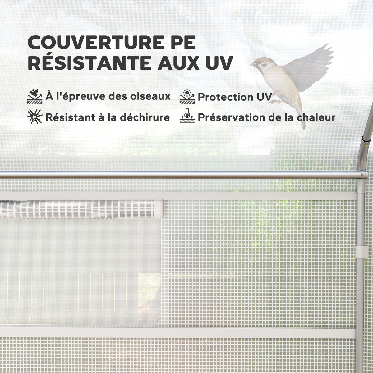 Serre de jardin 4 x 3 x 2m avec portes enroulables et grandes fenêtres, serre tunnel de jardin, blanc-3