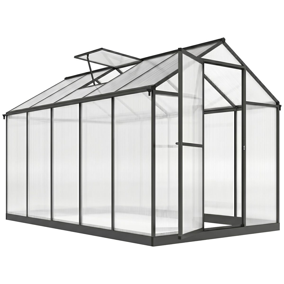 Serre de jardin en aluminium polycarbonate, serre avec fenêtres supérieures réglables 303x183x195cm transparent-0