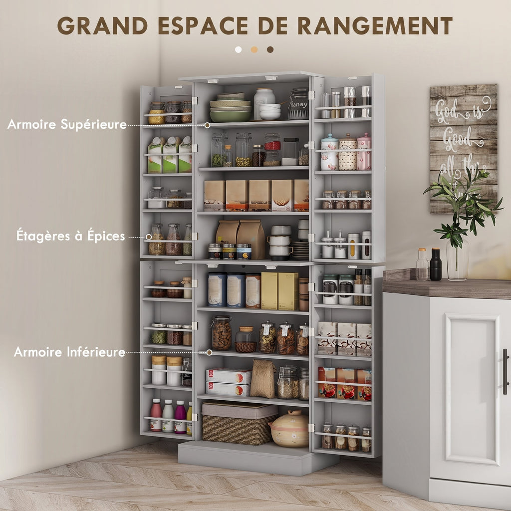 Armoire de cuisine buffet cuisine avec placards, étagère réglable et porte-épices, 60 x 35 x 166 cm, gris-3