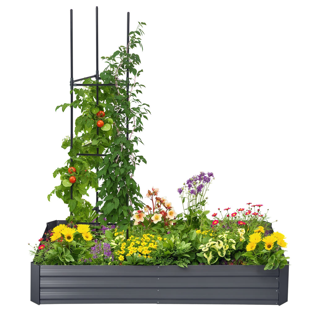 Carré potager jardinière rectangulaire en métal avec tuteurs pour tomates et plantes grimpantes 180 x 90 x 29,5 cm-0