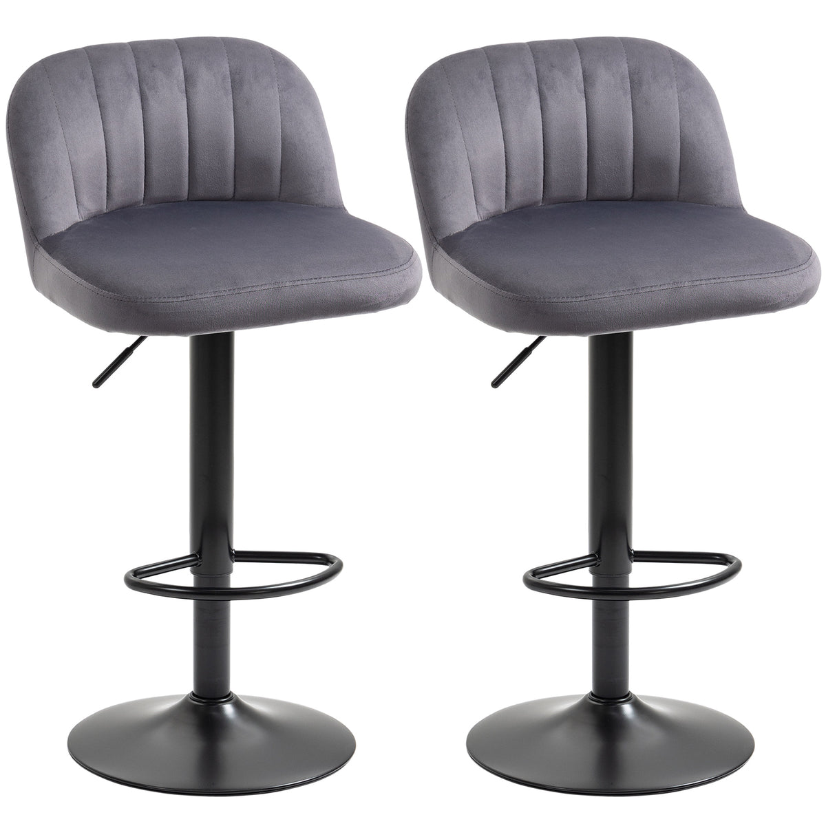 Lot de 2 tabourets de bar design contemporain avec repose-pieds hauteur réglable et pivotant gris-0