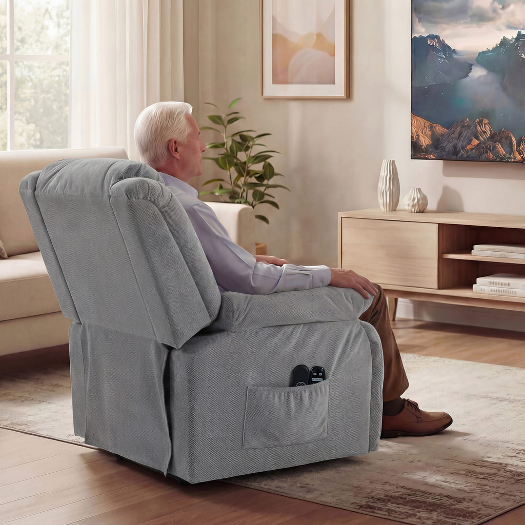 Fauteuil releveur électrique massage et chauffage avec repose-pied, dossier inclinable, télécommande et poche latérale-7