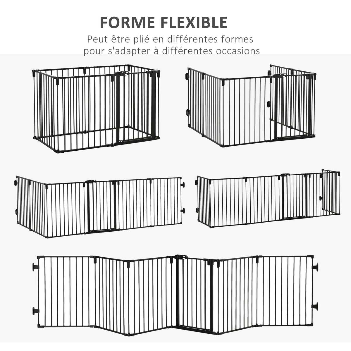 Barrière de sécurité barrière de protection cheminée parc enclos chien pliable modulable 6 panneaux avec porte sans perçage 362,5 x 76 cm noir-4