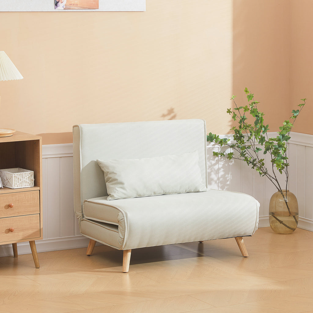 Canapé-lit 1 place avec dossier réglable, coussin inclus et pieds pliables charge 120 kg blanc-1