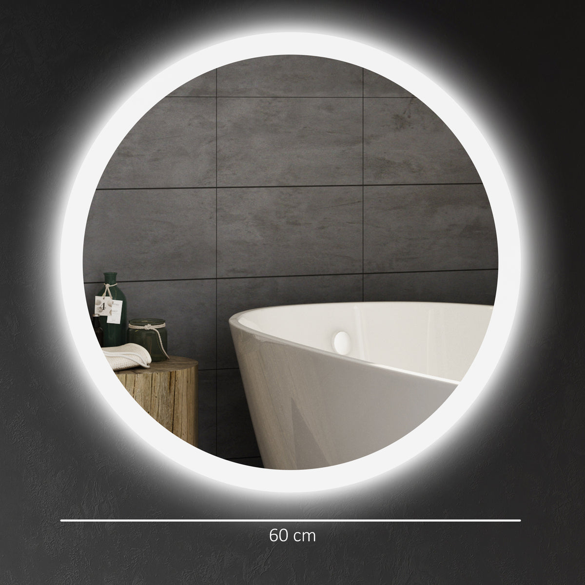 Miroir rond lumineux LED de salle de bain Ø 60 cm mural avec éclairage 3 couleurs interrupteur tactile 29 W gris-2