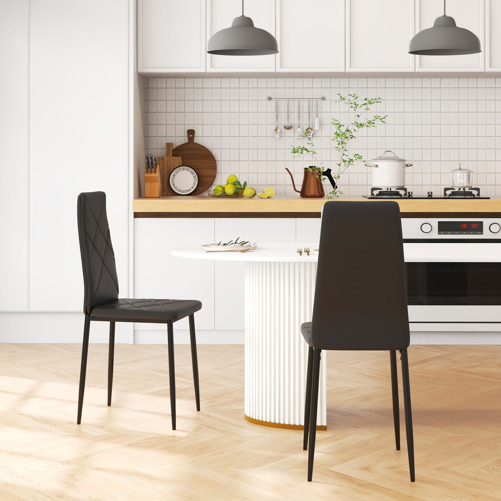 Lot de 2 chaises de salle à manger avec dossier haut, revêtement synthétique et pieds en acier, noir-1