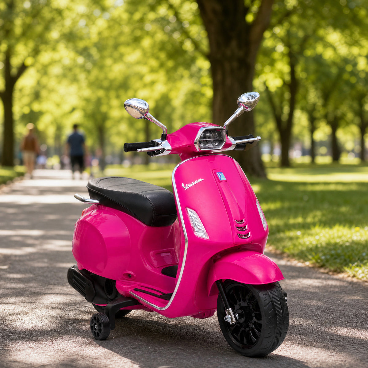 Scooter électrique enfant Vespa 6 V dim. 107L x 47l x 73H cm Musique MP3 Port USB Phare 2 roues d'entraînement - Rose-1