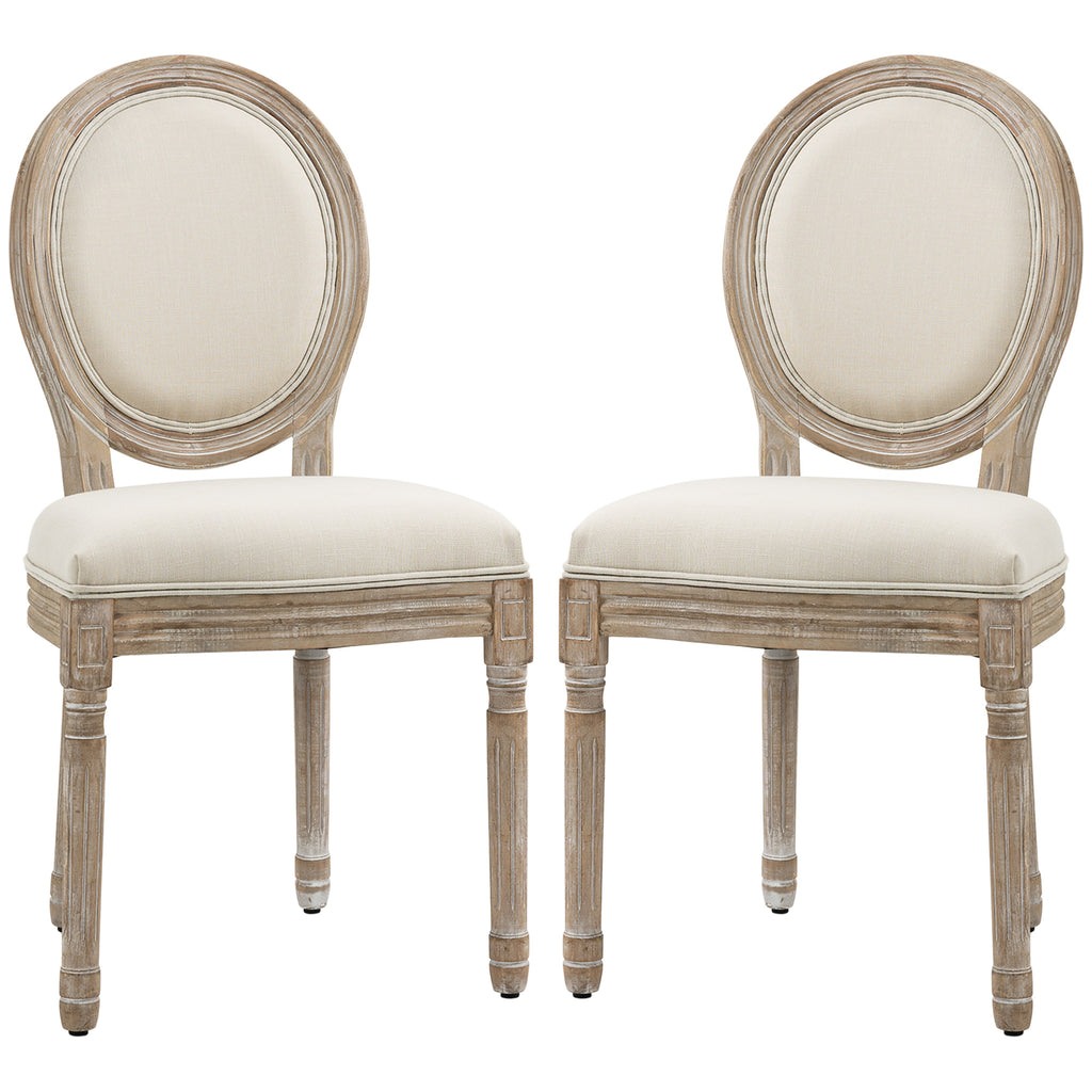 Lot de 2 chaises de Salle à Manger - Chaise de Salon médaillon Style Louis XVI Aspect Lin Crème-8