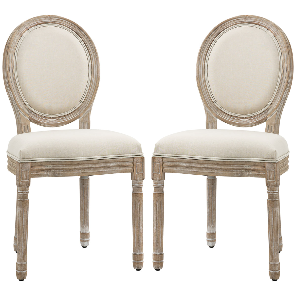 Lot de 2 chaises de Salle à Manger - Chaise de Salon médaillon Style Louis XVI Aspect Lin Crème-8