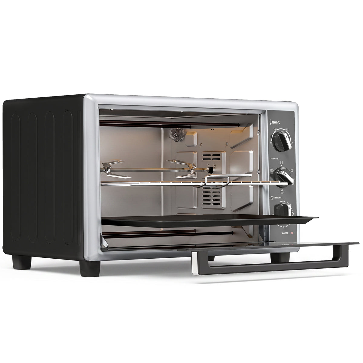 Mini-Four Électrique avec Broche Rotative 32L 1500W, Four à Convection Multifonction, Chaleur Tournante, Minuterie, Noir-0
