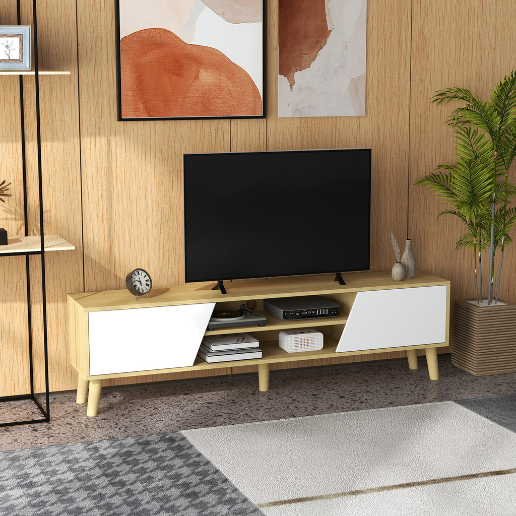 Meuble TV pour télévision jusqu'à 65 pouces design scandinave 2 portes 2 niches avec passe-câbles 150 x 30 x 42 cm-1