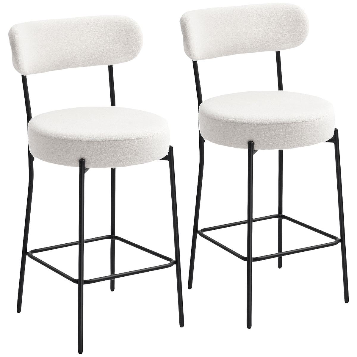 Lot de 2 tabourets de bar en tissu bouclette, chaises de bar avec dossier courbé, repose-pieds, 49x52x95cm, crème-0