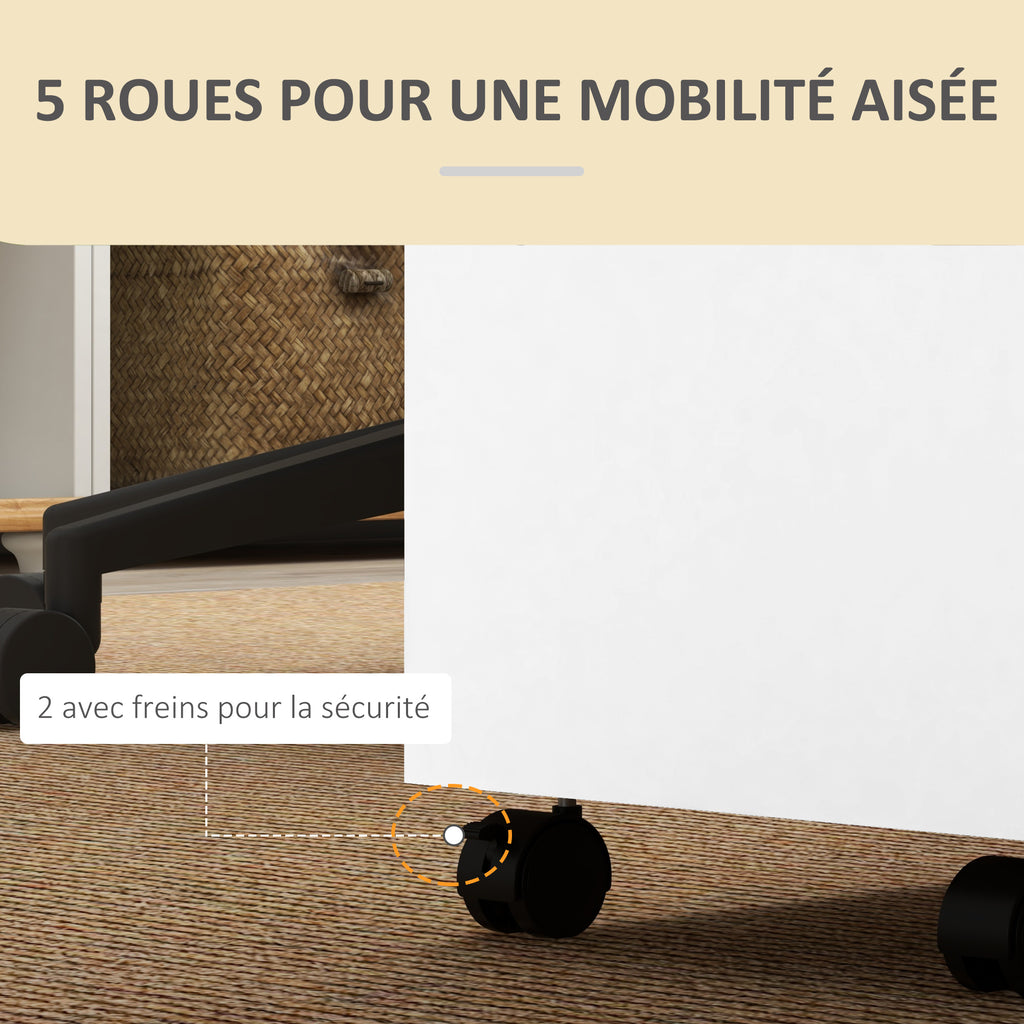 Caisson de bureau à roulettes avec 2 tiroirs coulissants trieur à dossiers 48 x 40 x 59,5 cm blanc-4