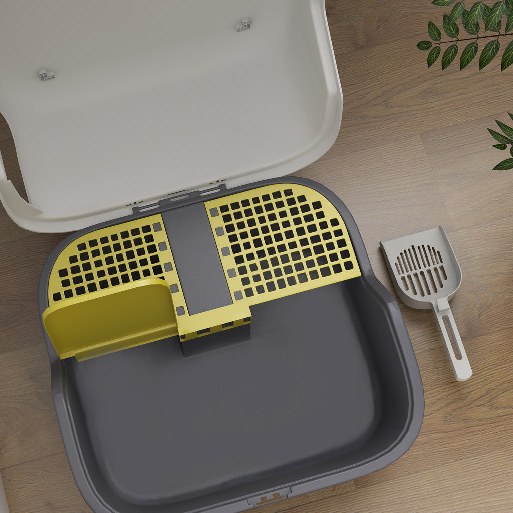 Bac à litière pour chat maison de toilette pour chat couvercle supérieur verrouillable et ouvrable 50 x 50 x 39 cm crème-8