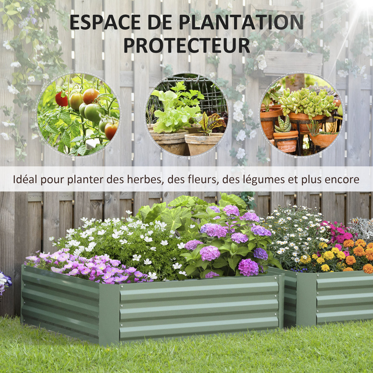 Lot de 2 carré potager de jardin dim. 100L x 100l x 30H cm - tôle d'acier ondulée vert-3