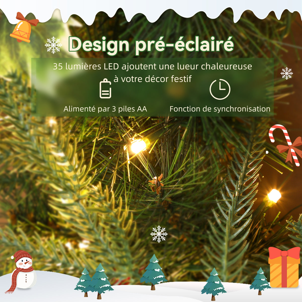Couronne de Noël lumineuse 60 cm avec 35 LED, minuterie, 170 pointes, pommes de pin, baies, feuilles de houx, vert-4