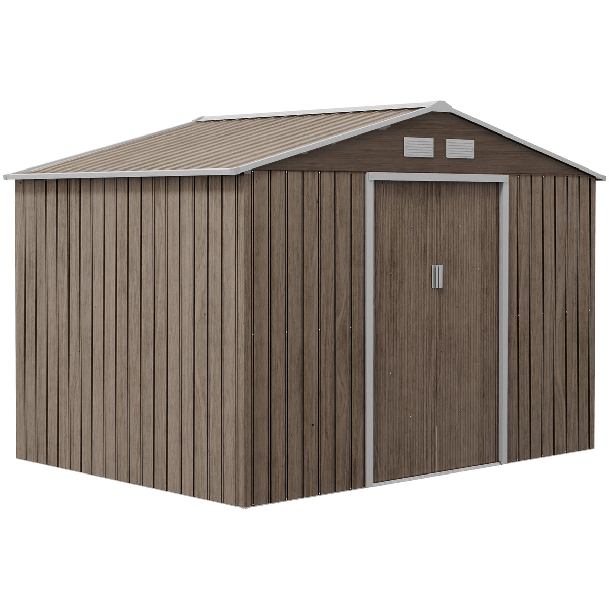 Abri de jardin 5,4 m² 2,77 x 1,95 x 1,92 m kit de fondation porte coulissante ventilations acier galvanisé, marron clair-0