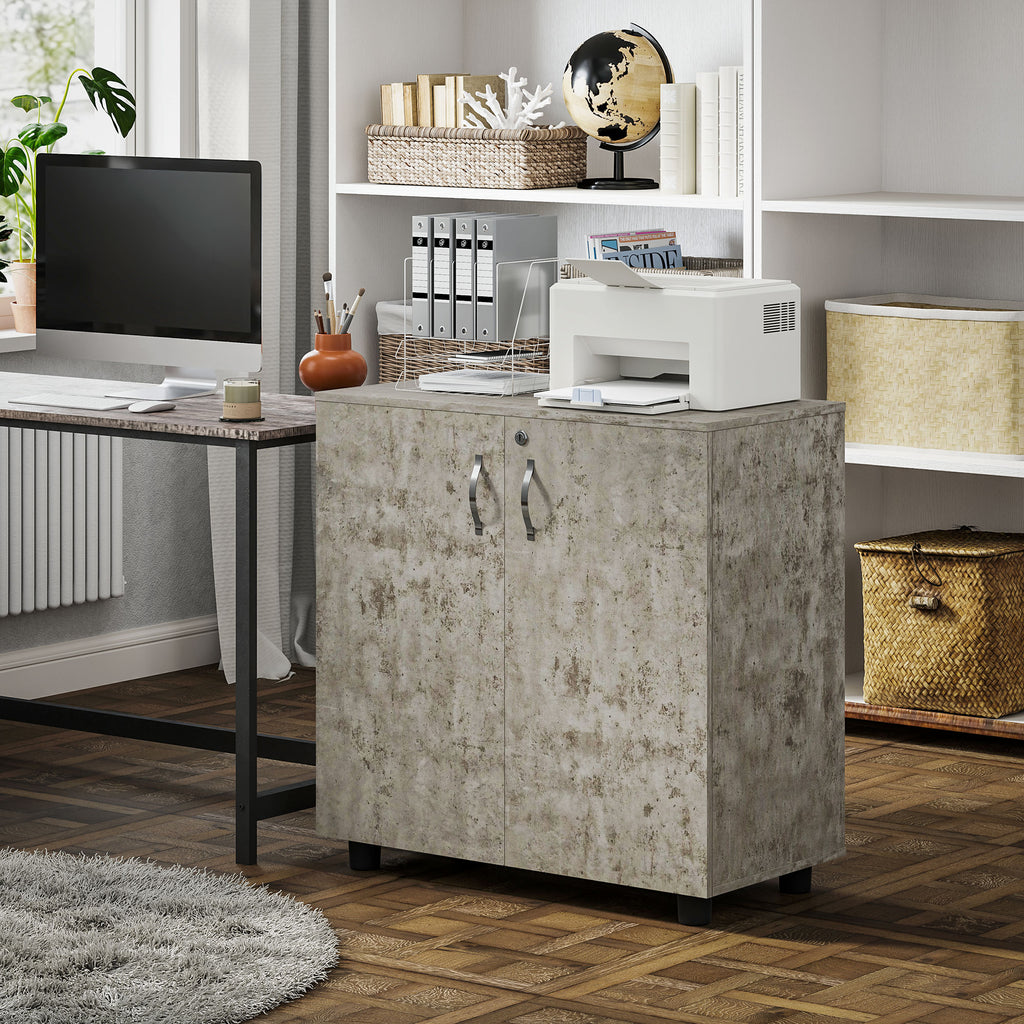 Armoire de Bureau à 2 Niveaux, Meuble de Rangement Bureau avec 2 Portes, Serrures et Clés, 80x40x80cm, Gris-9