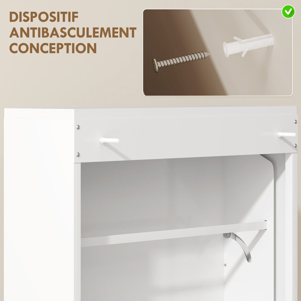 Meuble à Chaussures en Métal 6 Paires, Armoire à Chaussures Étroite avec 3 Tiroirs Rabattables, 55x15x105,5cm, Blanc-6